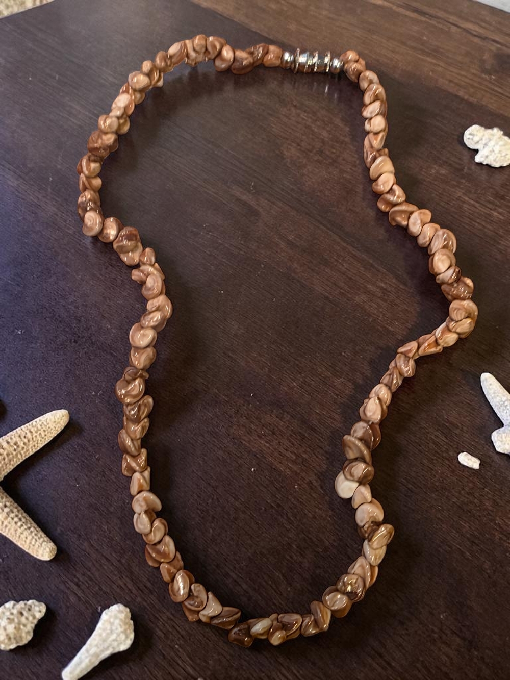 Brown Swirl Mother of Pearl Shell Chip Necklace